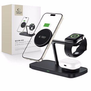 Tech-Protect QI15W-A45 3in1 belaidis įkroviklis su MagSafe Apple įrenginiams - juodas