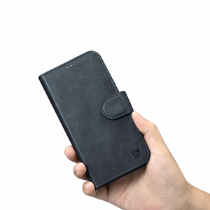iCarer Aliejaus Vaško Piniginės Dėklas 2in1 Dangtelis iPhone 14 Plus Anti-RFID Odinis Atverčiamas Dėklas Mėlynas (WMI14220723-BU)
