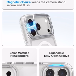 Spigen Ultra Hybrid Optik S MagSafe dėklas iPhone 18 Pro Max / 17 Pro Max, skaidrus sidabrinis