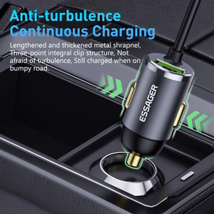 Automobilinis įkroviklis Essager Bee pilkas 20W (1xUSB) + integruotas Type-C laidas