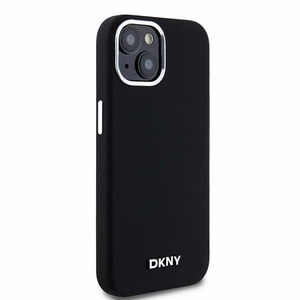 DKNY Skystas silikoninis dėklas MagSafe iPhone 15 Plus / 14 Plus su metaliniu logotipu - juodas (m)