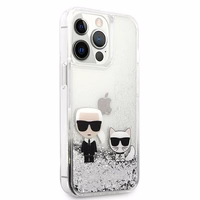 Karl Lagerfeld Skystas blizgučiai Karl&Choupette dėklas telefonui iPhone 13 Pro Max 6.7" - sidabrinis