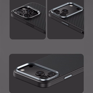 Benks magnetinis Armor Pro Kevlar dėklas su metaliniu rėmeliu 600D (A070) Iphone 17 Pro Max telefonui juodas (su fotoaparato valdymo mygtuku)