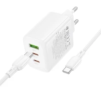 Borofone Wall charger BN32 Cargador GaN - USB + 2xType C - QC 3.0 PD 65W with Type C to Type C white