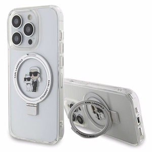 Karl Lagerfeld KLHMP15LHMRSKCH iPhone 15 Pro 6.1" baltas/baltas kietas dėklas Žiedas stovas Karl&Choupette MagSafe