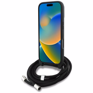 Karl Lagerfeld per petį nešiojamas grūdėto rašto ir logotipo dėklas telefonui iPhone 16 Pro - juodas