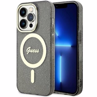 Guess GUHMP14XHCMCGK iPhone 14 Pro Max 6.7" juodas kietas dėklas Glitter Gold Magnetinis
