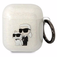 Karl Lagerfeld KLA2HNKCTGT Airpods 1/2 dėklas permatomas Blizgučiai Karl&Choupette