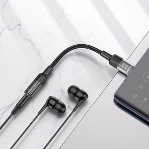 adapteris AUX USB C do Jack 3,5 mm Hoco 0,15 m LS37 transparentny juodas