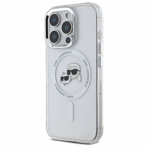 Karl Lagerfeld IML Metal Karl&Choupette Head magnetinis dėklas telefonui iPhone 16 Pro - baltas
