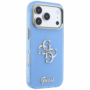 Guess IML 4G Script Metal dėklas, skirtas iPhone 18 Pro Max / 17 Pro Max – šviesiai mėlynas