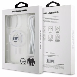 Karl Lagerfeld IML Choupette galva ir virvelė MagSafe iPhone 16 Pro dėklas - skaidrus