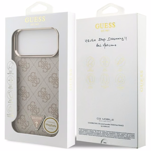 Чехол Guess PU Leather 4G Strass Triangle Logo Gold Frame MagSafe для Apple iPhone 18 Pro Max, розовый