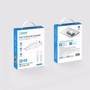 Telefono įkroviklis USB A + Type C PD 65 W + duomenų perdavimo kabelis Type C į C 100 W VEGER TR122, baltas