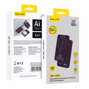 Blavec BJ-04 5000 mAh itin plonas magnetinis išorinis akumuliatorius su „MagSafe“, 7,8 mm, USB-C, 22,5 W, 3 viename (PBBJ04-MC5P) (spalva: violetinė)
