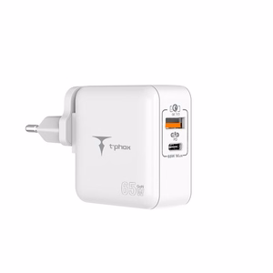 SIENINIS ĮKROVIKLIS T-PHOX MEGA T-PP09 GAN PD 65W USB/USB-C BALTAS