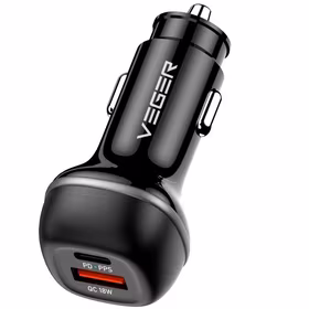 VEGER automobilinis įkroviklis USB A + USB C QC PD 51W CC62-1A1C juodas