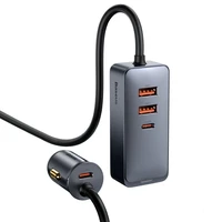 Baseus Share Together automobilinis įkroviklis 2× USB / 2× USB Type C 120W PPS Quick Charge Power Delivery pilkas (CCBT-A0G)