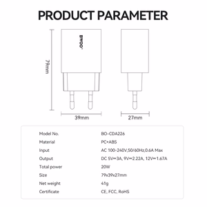 BWOO wall įkroviklis 20W CDA226 QC 1x USB-C juodas