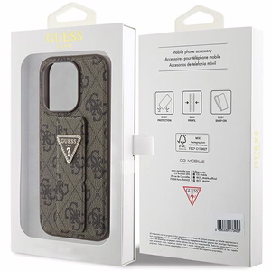 Guess Grip Stand 4G Triangle Strass dėklas telefonui iPhone 15 Pro - rudas