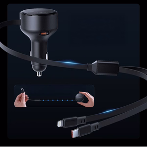 Orico Dual Stretch 60W USB-C automobilinis įkroviklis su dviem sutraukiamais USB-C + Lightning laidais - juodas
