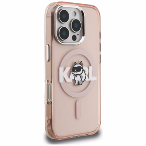 Karl Lagerfeld IML Choupette Sketch Logo MagSafe Dėklas iPhone 16 Pro Max - rožinis