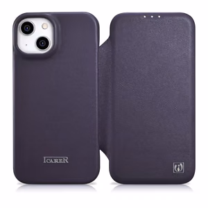 Чехол iCarer CE Premium Leather Folio для iPhone 14 Plus магнитный с откидной крышкой MagSafe тёмно-фиолетовый
