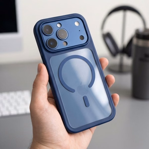 Tech-Protect MagOne MagSafe CC dėklas su 2 grūdintais stiklais, skirtas iPhone 18 Pro Max / 17 Pro Max, skaidrus tamsiai mėlynas