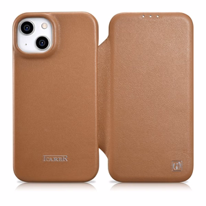 iCarer CE Premium odinis folio dėklas iPhone 14 Plus su MagSafe magnetiniu flipu - brūdas