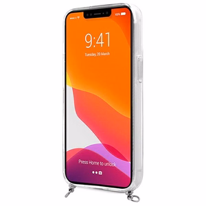 Guess GUHCP13SKC4GBSI iPhone 13 mini 5.4" Permatomas kietas dėklas 4G Pilkas Dirželis Sidabrinė Grandinė