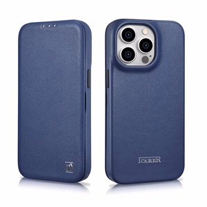 iCarer CE Premium odinis folio dėklas iPhone 14 Pro su MagSafe magnetiniu flipu - mėlynas