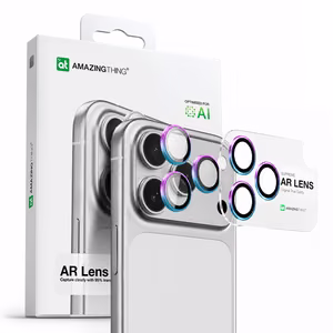 AmazingThing Objektyvo Stiklas iPhone 17 Pro / Pro Max su Vaivorykštiniu Aliuminio Rėmu