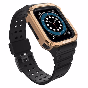 Protect Strap Ремешок для Apple Watch 42/44/45mm с бронированным чехлом - чёрный, розовое золото