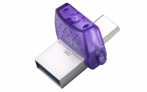 Kingston Technology DataTraveler microDuo 3C USB atmintinė 64 GB USB Type-A / USB Type-C 3.2 Gen 1 (3.1 Gen 1) violetinė, nerūdijantis plienas