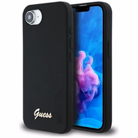 Guess Silicone Script Metal Logo MagSafe dėklas telefonui iPhone 16e - juoda