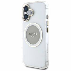 Guess IML Metal Colored Circle Classic Logo Magnetinis dėklas telefonui iPhone 16 - pilkas