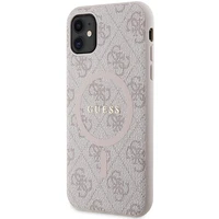 Guess GUHMN61G4GFRP iPhone 11 6.1" / Xr rožinis/rožinis kietas dėklas 4G kolekcija odinis metalinis logotipas Magnetinis