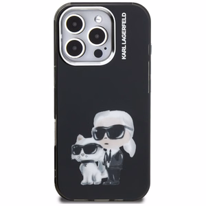 Karl Lagerfeld IML Aquarelle Karl & Choupette & Logo Case for iPhone 16 Pro Max - Black