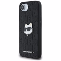 Karl Lagerfeld Monogram Choupette Head Pin dėklas telefonui iPhone 16e - juodas