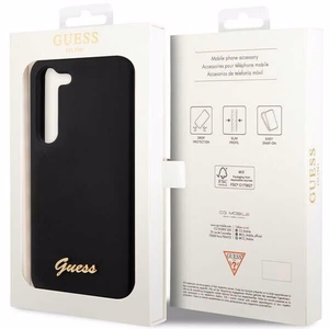 Guess GUHCS23SSLSMK S23 S911 juodas/juodas kietas dėklas Silikoninis Vintage Gold Logo