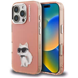 Karl Lagerfeld IML Aquarelle Choupette & Logo iPhone 16 Pro deklas - rozinis
