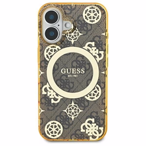 Guess IML Peony On 4G Background MagSafe iPhone 16 dėklas - rudas