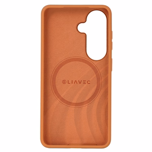 Liavec Silky dėklas su metaliniu kameros rėmeliu, skirtas Samsung Galaxy S26 Plus oranžinis