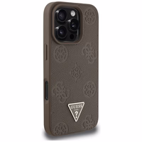 Guess Grained Hot Stamp Peony trikampio logotipo magnetinis dėklas telefonui iPhone 16 Pro - rudas