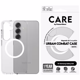 CARE by PanzerGlass Flagship Urban Combat White QI dėklas telefonui Samsung Galaxy S25 - permatomas
