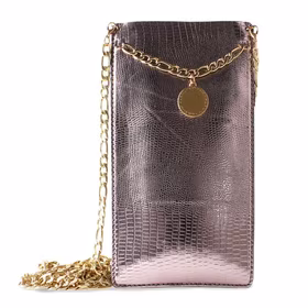 PURO GLAM Chain - universalus dėklas smartphones with 2 card slots w / auksinis chain XL (rudas)