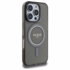 Guess IML Glitter Circle Magnetinis dėklas iPhone 16 Pro Max - juodas