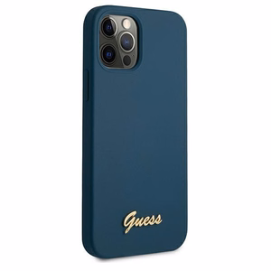 Guess GUHCP12LLSLMGBL iPhone 12 Pro Max 6.7" mėlyna/mėlyna kietas dėklas Metal Logo Script