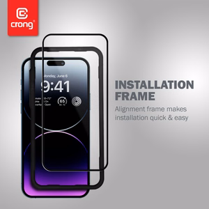 Crong Anti-Bacterial 3D Armor Glass 9H visą ekraną dengiantis grūdintas apsauginis stiklas, skirtas iPhone 14 Pro Max, su montavimo rėmeliu