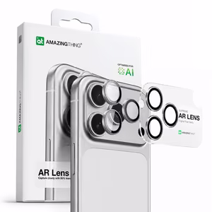 AmazingThing Objektyvo Stiklas iPhone 17 Pro / Pro Max su Sidabriniu Aliuminio Rėmu